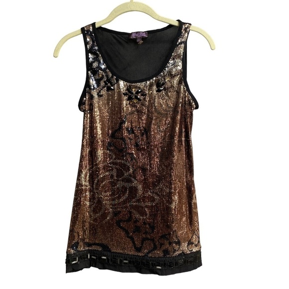 HALE BOB Sequin Tank Top Small Black Brown Metallic Celebrity Style - Picture 4 of 9